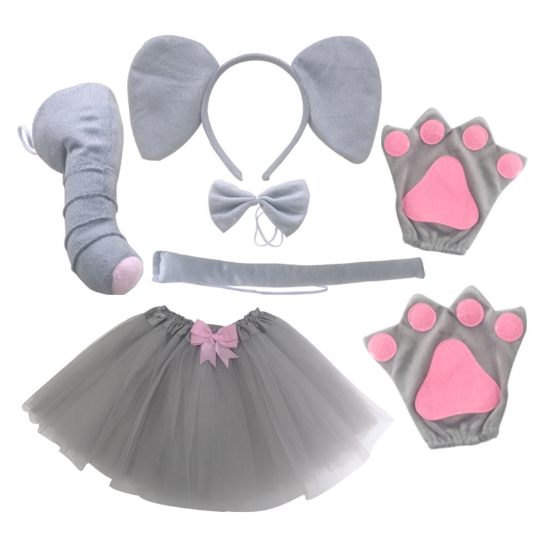 Baby Clothing Elephant - 子供のための動物の衣装、象の耳のヘッドバンド、蝶ネクタイの尾、鼻と手袋、3、4、5、6