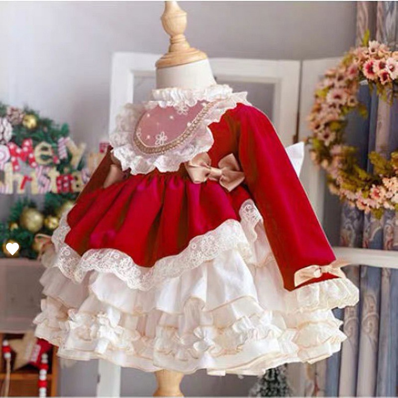 Baby Clothing Easter - 女の子のためのスペイン語のイブニングドレス,ヴィンテージのピンクのロリータ,レース,クリスマスパーティーのためのプリンセスドレス,ギフト