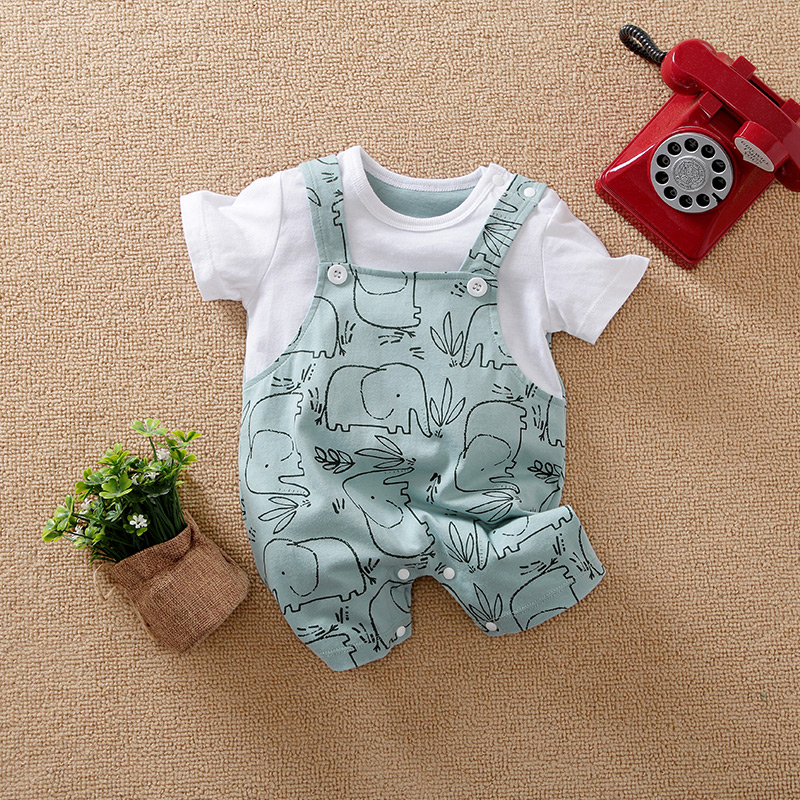 Baby Clothing Elephant - 新生児用のかわいい象の動物のボディスーツ、半袖、綿の幼児ロンパース、幼児の男の子のジャンプスーツ、0〜12か月、夏