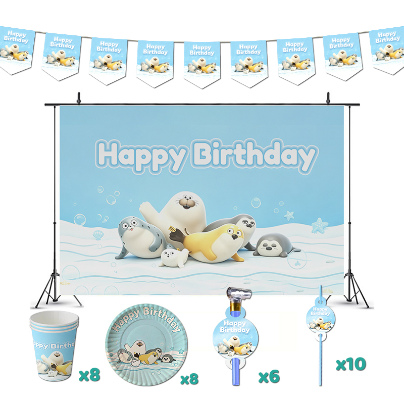 Baby Clothing Easter - 怒ったシロナガスクジラの誕生日パーティーデコレーション、動物テーマ用品、背景幕、バナー、カップ、プレート、ベビー向けシール用品