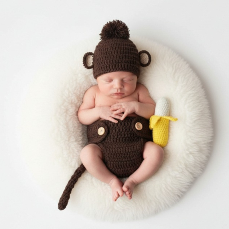 Baby Clothing Products - 赤ちゃんの写真撮影小道具 手作りの猿のバナナコスチューム 新生児の写真撮影衣装 かわいい動物セット