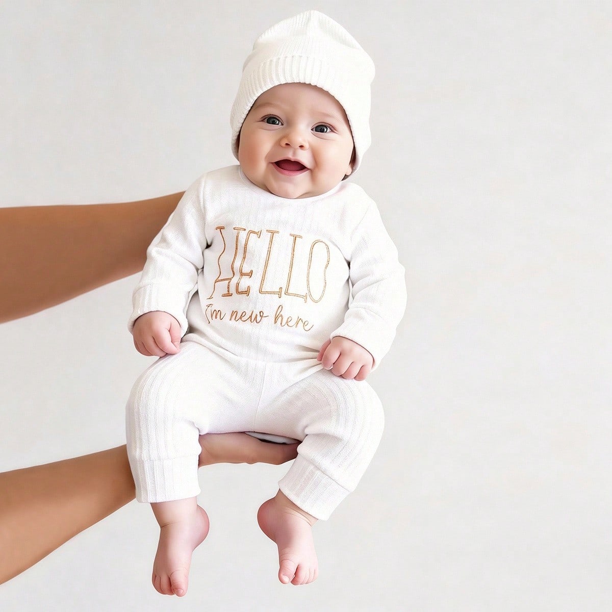 Baby Clothing Products - Ylsteed 「ハロー」刺繍新生児写真撮影小道具幼児ロンパースジャンプスーツリボン帽子付き赤ちゃん帰宅衣装赤ちゃん写真ギフト