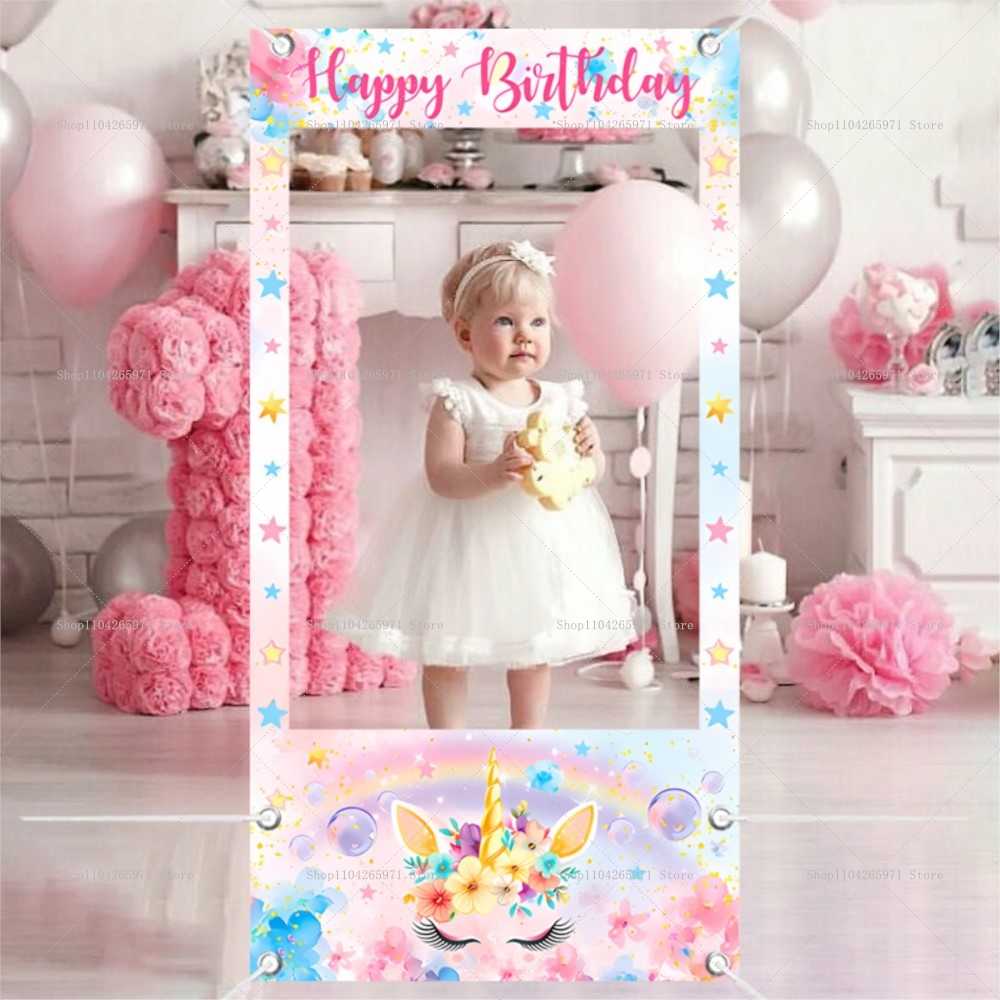 ユニコーンテーマフォトブースフレーム小道具女の子新生児1歳の - Baby Clothing Easter のレビューと価格