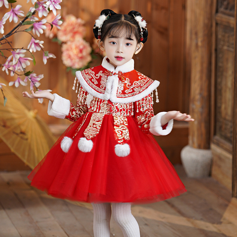 赤い女の子の中国の新年服新着子供用漢服服古代子供衣装キルティ - Baby Clothing Quilt のレビューと価格