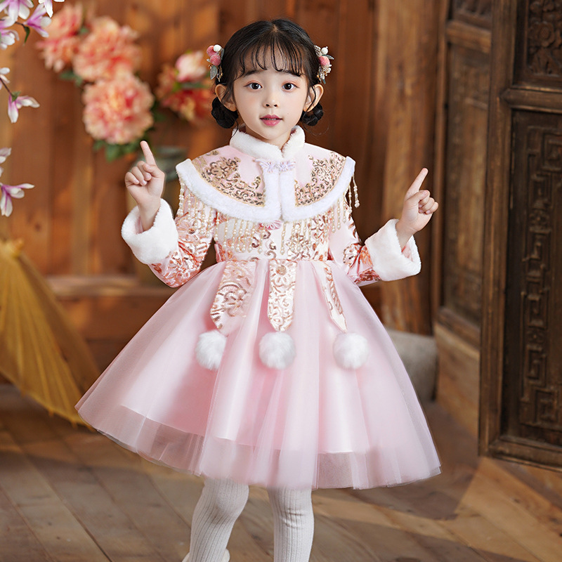 赤い女の子の中国の新年服新着子供用漢服服古代子供衣装キルティ - Baby Clothing Quilt のレビューと価格