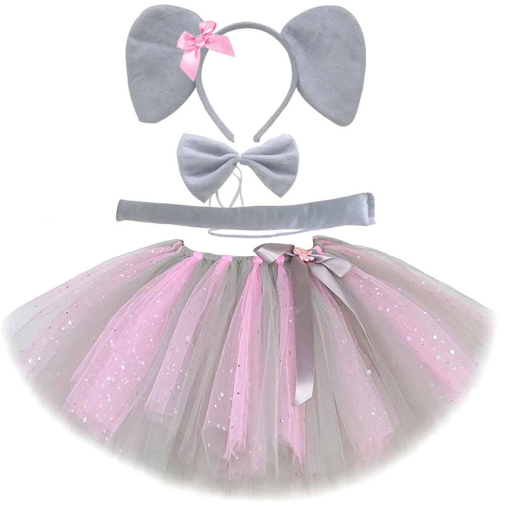 キラキラピンクグレーマウスエレファントチュチュスカート 女の - Baby Clothing Elephant のレビューと価格