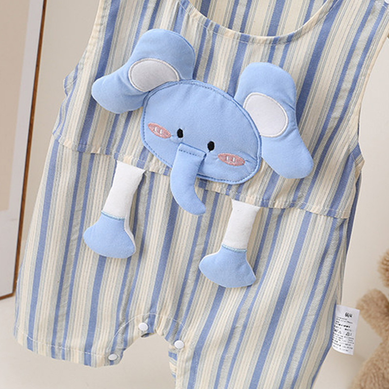 夏用ノースリーブベビーロンパース 可愛い3D象柄ストライプ幼 - Baby Clothing Elephant のレビューと価格