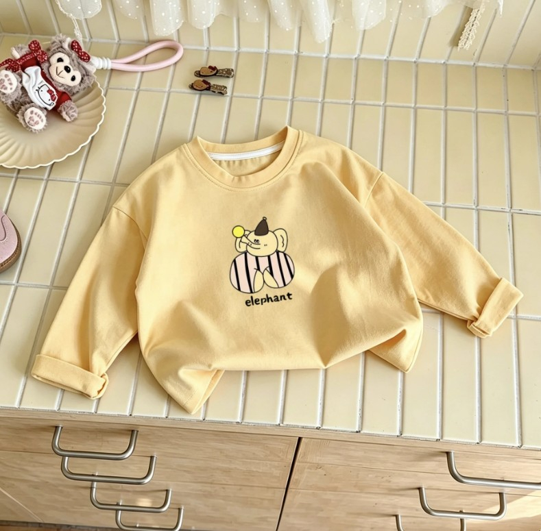 幼児向け漫画風ゾウとアイスクリームと鳥柄長袖Tシャツ、軽量コ - Baby Clothing Elephant のレビューと価格